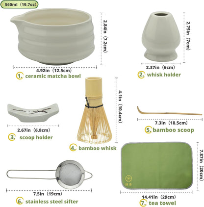 Yeemous 7 Pcs Matcha Whisk Set, Matcha Making Kit with Ceramic Bowl