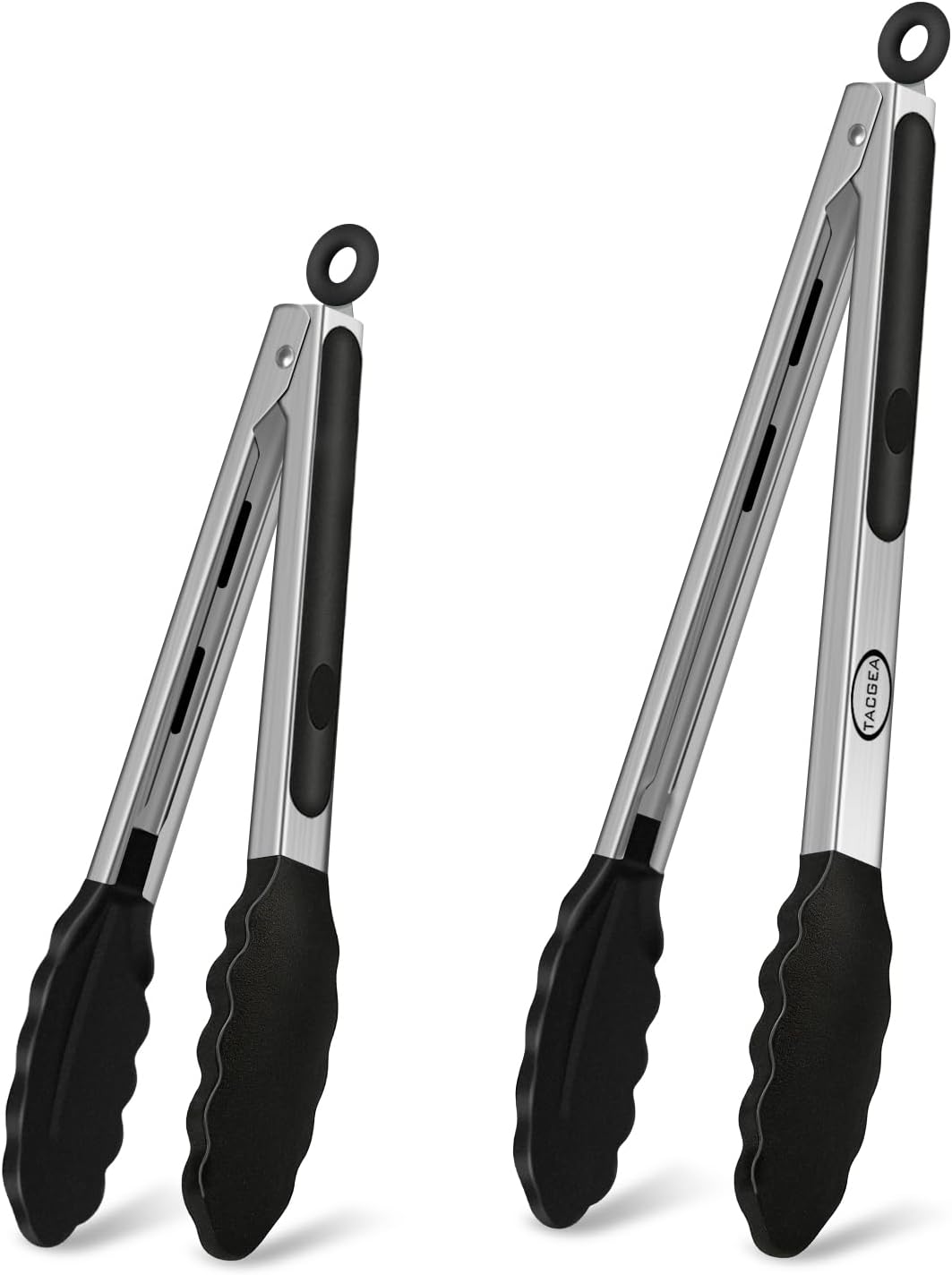 Stainless Steel Kitchen Tongs with Silicone Tips, Locking Grilling Food Tongs, 7" 9" and 12", Set of 3 Black