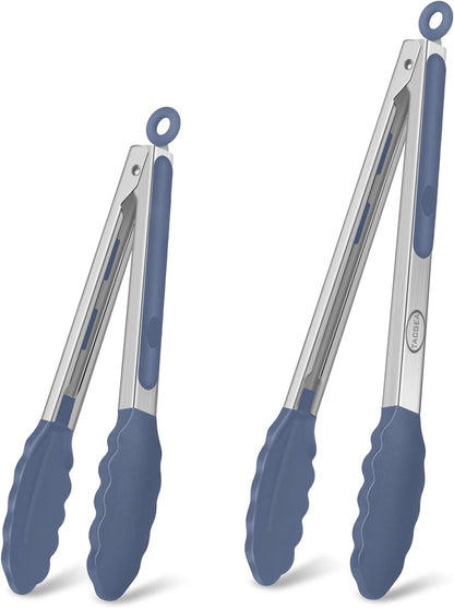 Stainless Steel Kitchen Tongs with Silicone Tips, Locking Grilling Food Tongs, 7" 9" and 12", Set of 3 Black