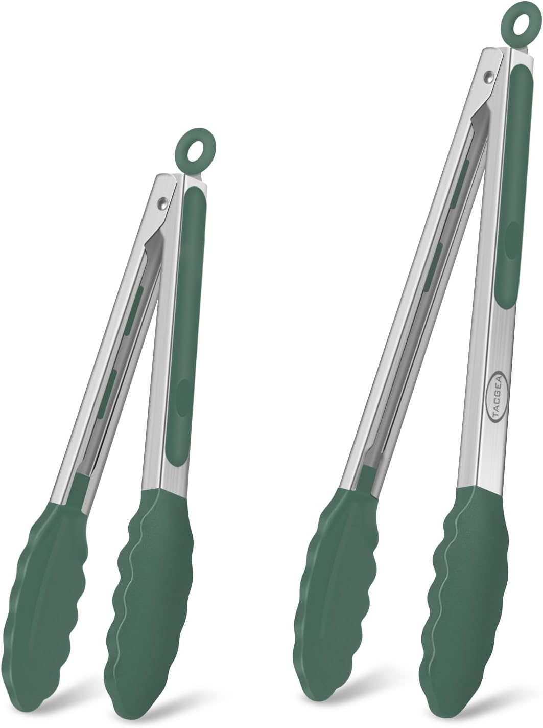 Stainless Steel Kitchen Tongs with Silicone Tips, Locking Grilling Food Tongs, 7" 9" and 12", Set of 3 Black