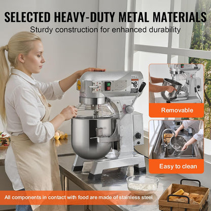 Commercial Food Mixer 15Qt, Commercial Mixer with 3 Adjustable Speeds, 550W Dough Mixer,Commercial Stand Mixer with Stainless Steel Bowl