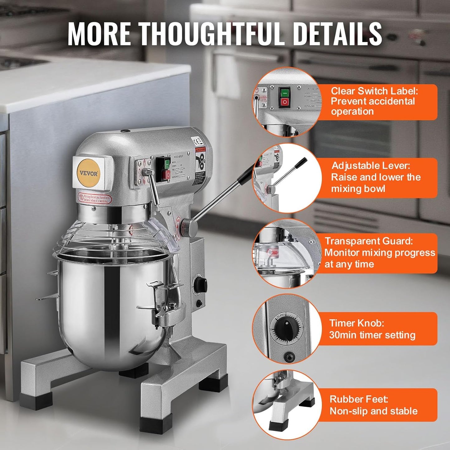 Commercial Food Mixer 15Qt, Commercial Mixer with 3 Adjustable Speeds, 550W Dough Mixer,Commercial Stand Mixer with Stainless Steel Bowl