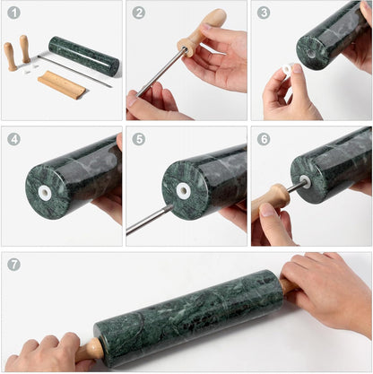 Indian Green Marble Rolling Pin, Non-Stick Stone Dough Roller, 18 Inch Rolling Pin for Baking,Pasta, Dumpling, Ravioli, Fondant,Pie Crust, Kitchen Baking Pastry Tools, Kitchen Essential