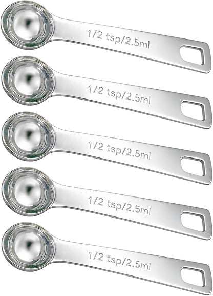 5PCS 1/2tsp(1/6tbsp, 2.5 ml) Measuring Spoon Teaspoons Stainless Steel Measure Spoons for Precise Cooking, Baking and Spices Measurement