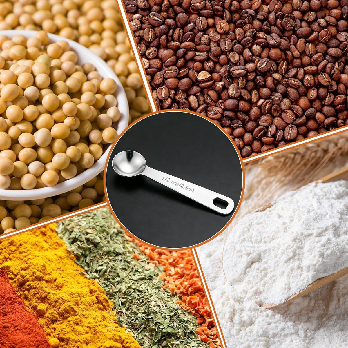 5PCS 1/2tsp(1/6tbsp, 2.5 ml) Measuring Spoon Teaspoons Stainless Steel Measure Spoons for Precise Cooking, Baking and Spices Measurement