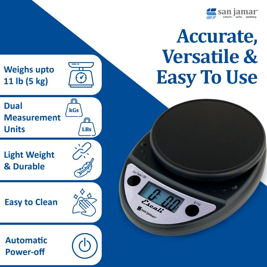 San Jamar Primo NSF Listed Digital Scale, 11 lb/5 kg, Black (SCDGP11BK)