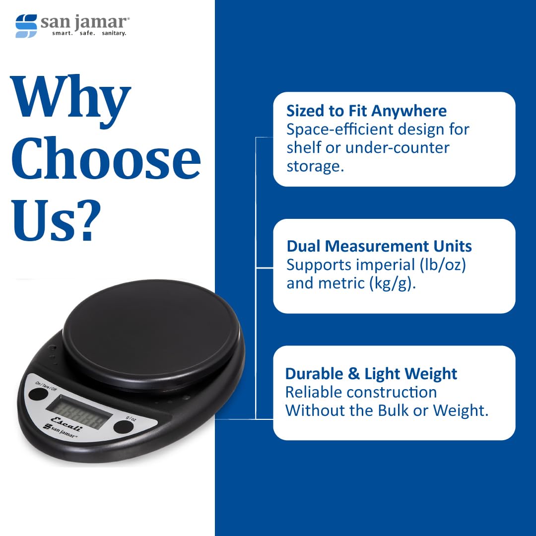 San Jamar Primo NSF Listed Digital Scale, 11 lb/5 kg, Black (SCDGP11BK)