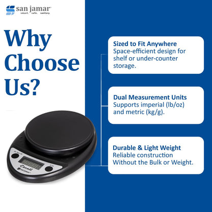 San Jamar Primo NSF Listed Digital Scale, 11 lb/5 kg, Black (SCDGP11BK)