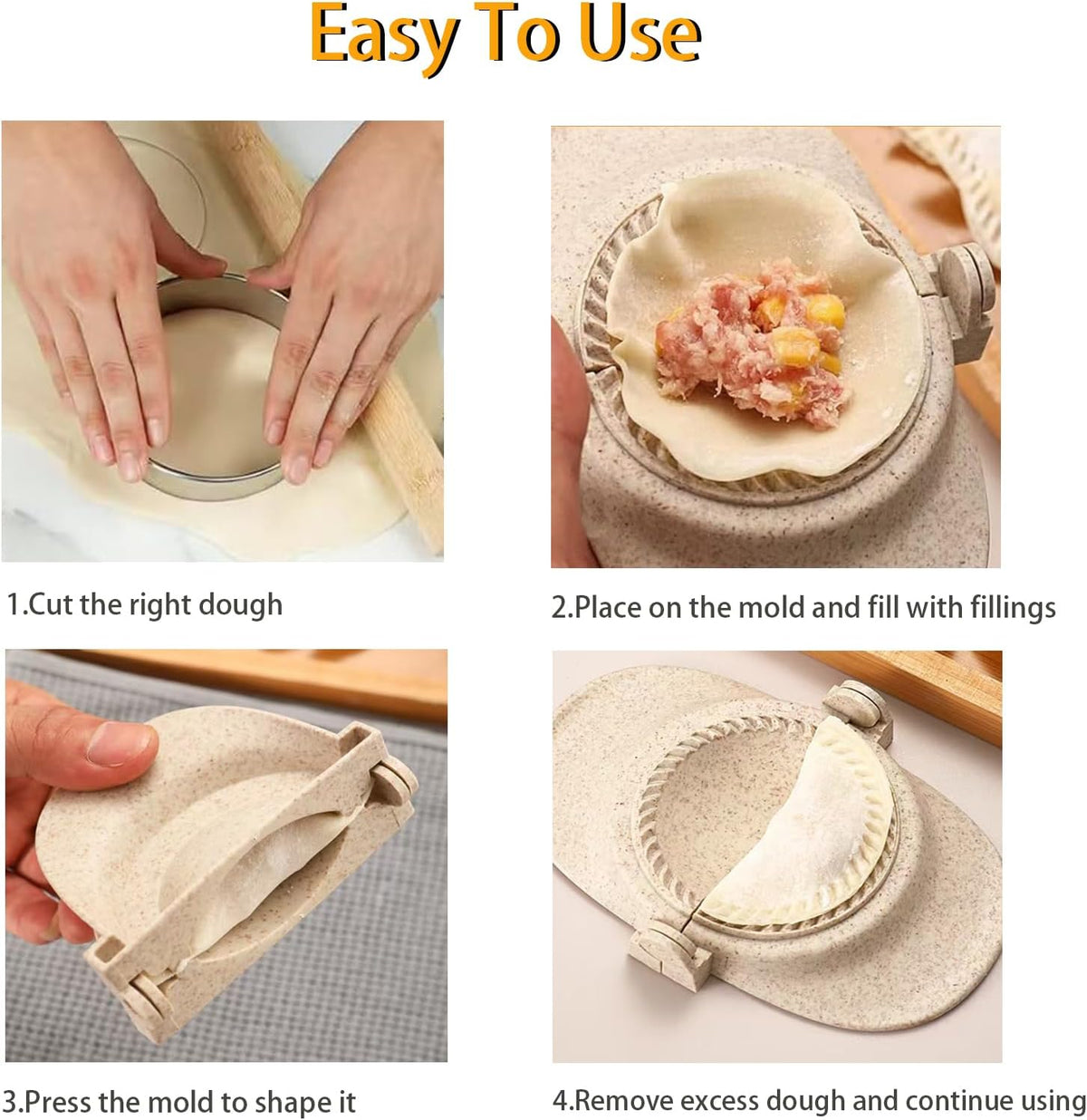 Dumpling Maker, Empanada Maker Press Multiple Size Dumpling Mold Set with Dough Cutter & Stuffing Spoon, Dumpling Maker Kit for Pierogi Gyoza Ravioli Chinese Dumpling, 3 Sizes (4.2"+3"+2.7")