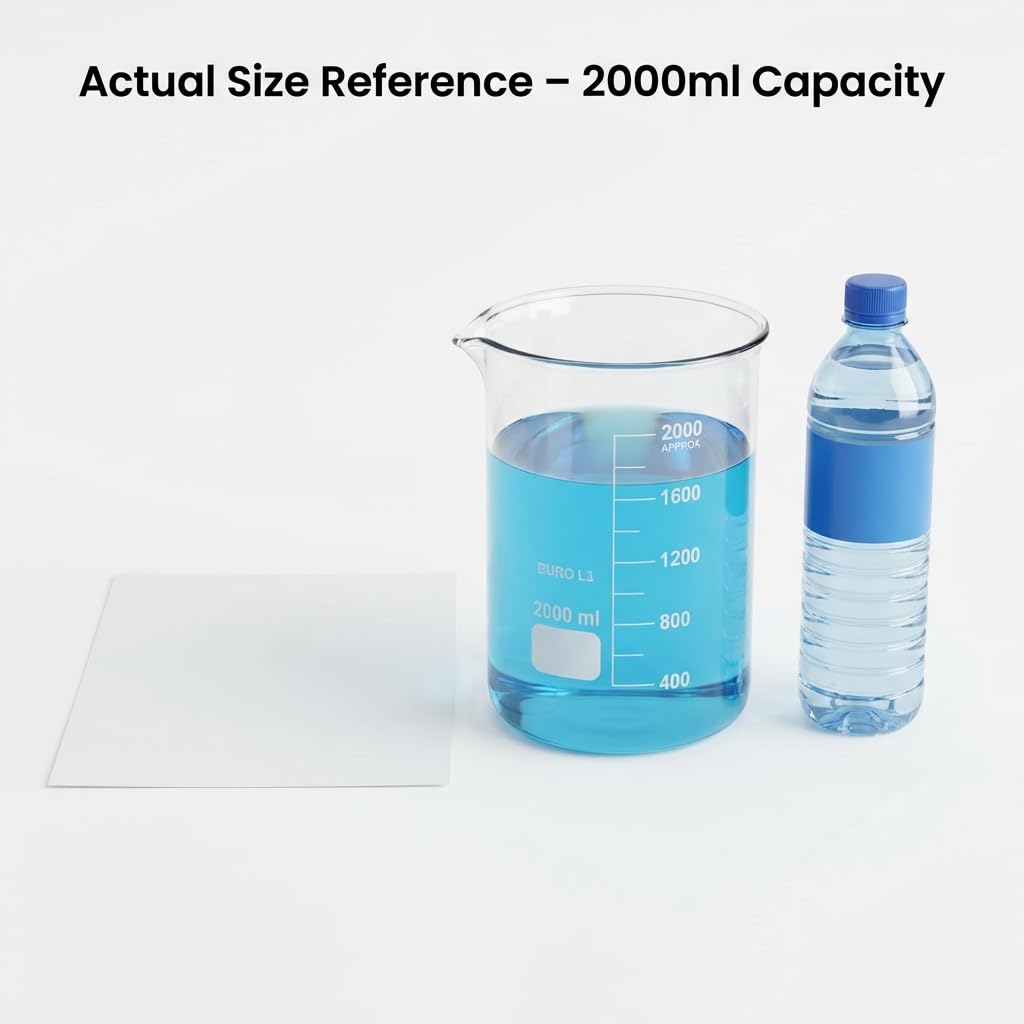 Borosilicate Glass 2000ml Beaker – Double Scale Measuring Cup for Lab, Classroom & Experiment Use