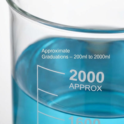 Borosilicate Glass 2000ml Beaker – Double Scale Measuring Cup for Lab, Classroom & Experiment Use