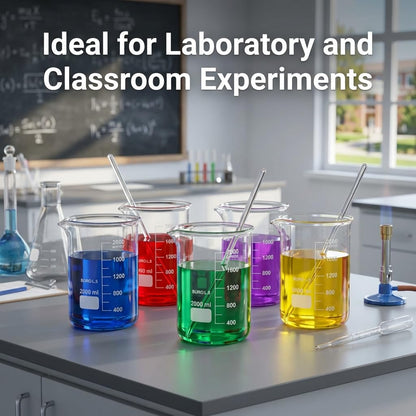 Borosilicate Glass 2000ml Beaker – Double Scale Measuring Cup for Lab, Classroom & Experiment Use