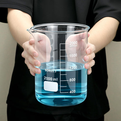 Borosilicate Glass 2000ml Beaker – Double Scale Measuring Cup for Lab, Classroom & Experiment Use