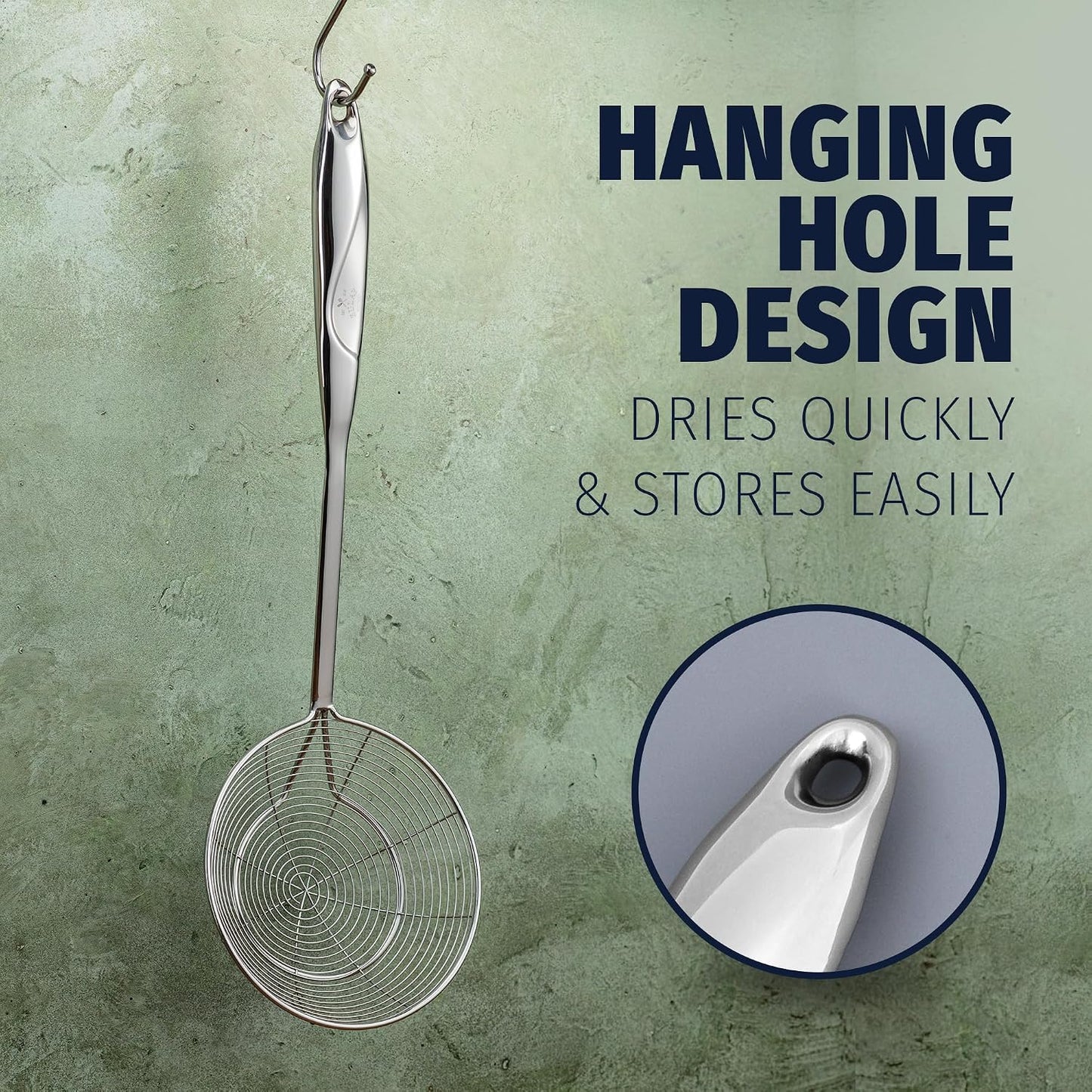 Premium Stainless Steel Skimmer Strainer Ladle - 15” Large Straining Spoon for Frying, Boiling & Blanching - Durable, Rust-Resistant & Heat-Proof Kitchen Tool for Everyday Use