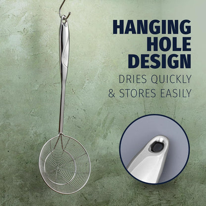 Premium Stainless Steel Skimmer Strainer Ladle - 15” Large Straining Spoon for Frying, Boiling & Blanching - Durable, Rust-Resistant & Heat-Proof Kitchen Tool for Everyday Use