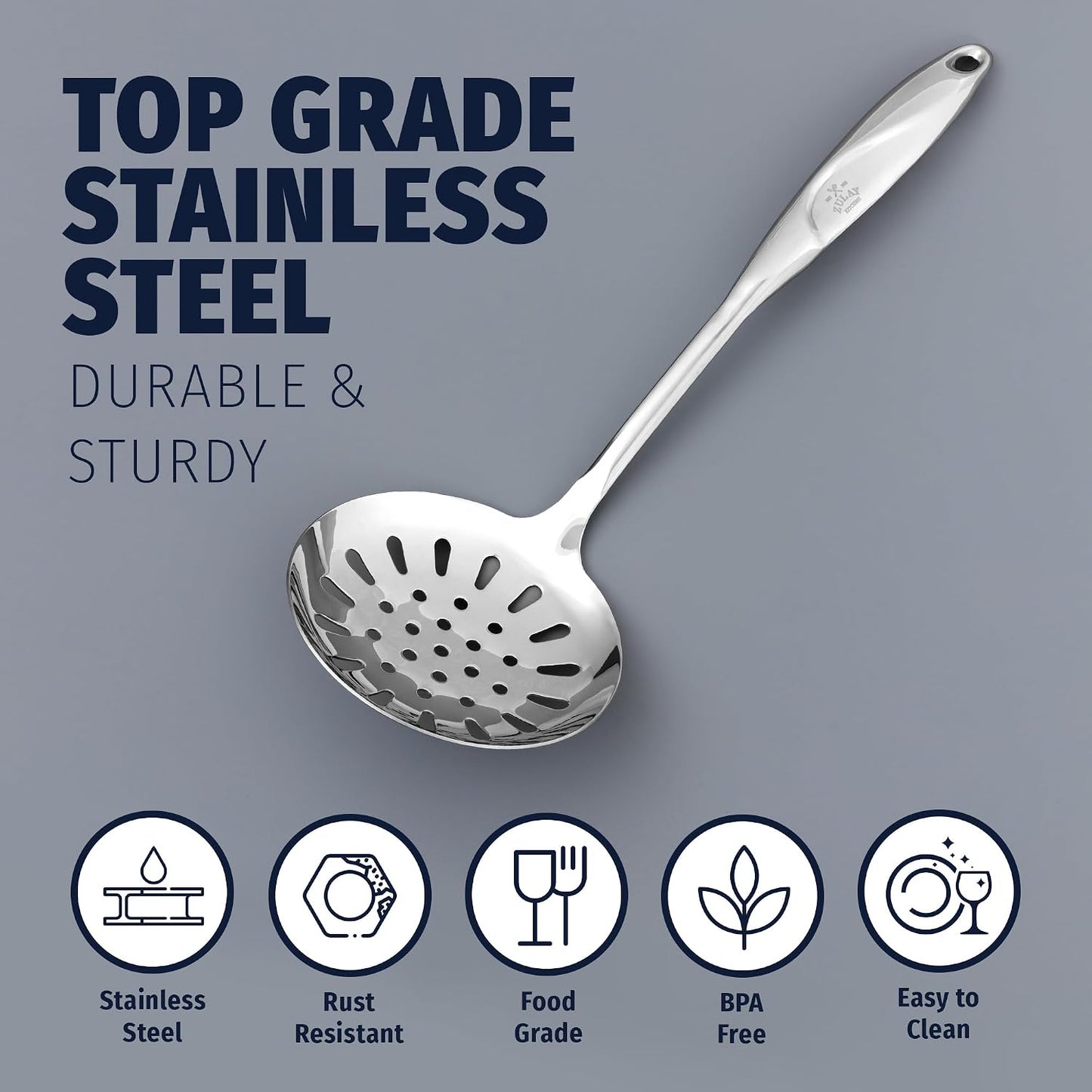 Premium Stainless Steel Skimmer Strainer Ladle - 15” Large Straining Spoon for Frying, Boiling & Blanching - Durable, Rust-Resistant & Heat-Proof Kitchen Tool for Everyday Use