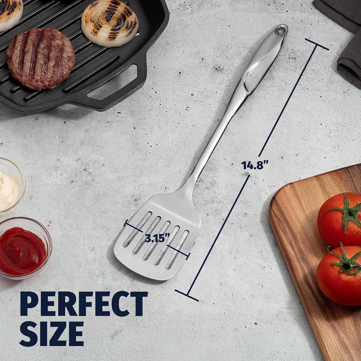 Premium Stainless Steel Skimmer Strainer Ladle - 15” Large Straining Spoon for Frying, Boiling & Blanching - Durable, Rust-Resistant & Heat-Proof Kitchen Tool for Everyday Use