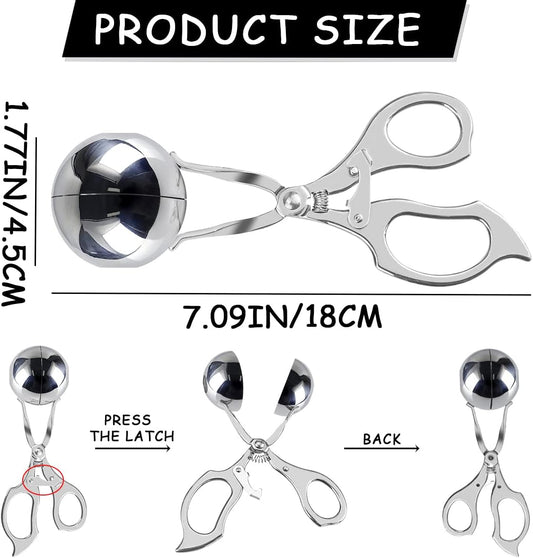 DOERDO Meatball Maker Stainless Steel Meat Baller Meatball Making Tool Ice Cream Scoop Disher Fruits Kitchen Tools, 4.5CM
