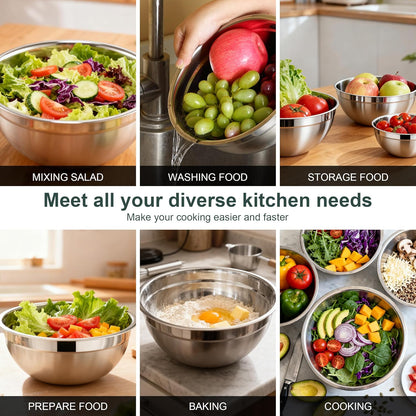7 Piece Stainless Steel Mixing Bowls with Lids Set - Khaki Nesting Metal Mixing Bowls for Kitchen, Sizes 4.5, 4, 3.5, 2.1, 1.5, 1.1, 0.7 Qt for Baking, Cooking and Serving, Dishwasher Safe