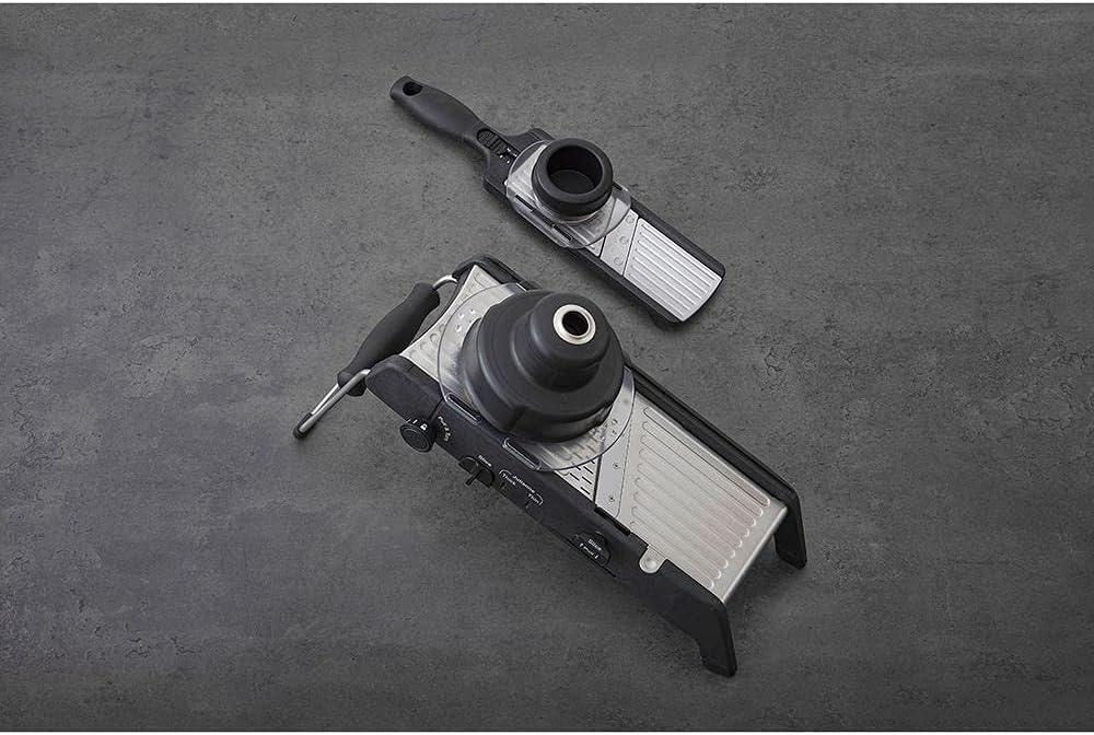 Professional Mandoline 2.0 - Adjustable Mandoline Slicer with 4 Cutting Thicknesses, Spring-Loaded Hand Guard, Stainless Steel Slicing Ramp, Foldable Non-Skid Feet for Safe, Convenient Food Prep