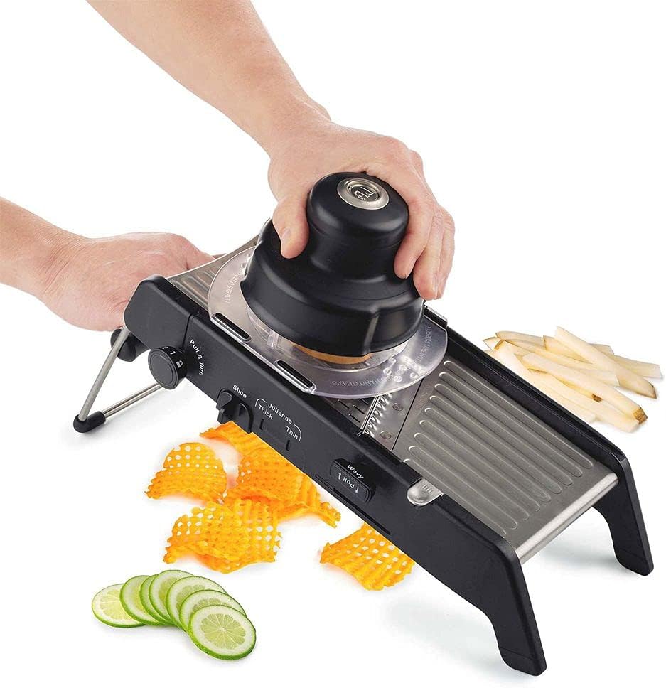 Professional Mandoline 2.0 - Adjustable Mandoline Slicer with 4 Cutting Thicknesses, Spring-Loaded Hand Guard, Stainless Steel Slicing Ramp, Foldable Non-Skid Feet for Safe, Convenient Food Prep