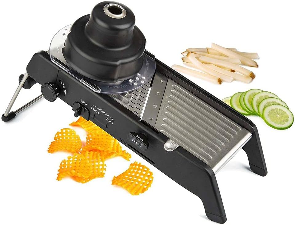 Professional Mandoline 2.0 - Adjustable Mandoline Slicer with 4 Cutting Thicknesses, Spring-Loaded Hand Guard, Stainless Steel Slicing Ramp, Foldable Non-Skid Feet for Safe, Convenient Food Prep