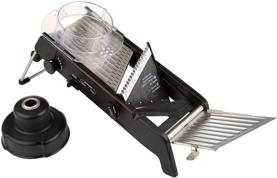 Professional Mandoline 2.0 - Adjustable Mandoline Slicer with 4 Cutting Thicknesses, Spring-Loaded Hand Guard, Stainless Steel Slicing Ramp, Foldable Non-Skid Feet for Safe, Convenient Food Prep