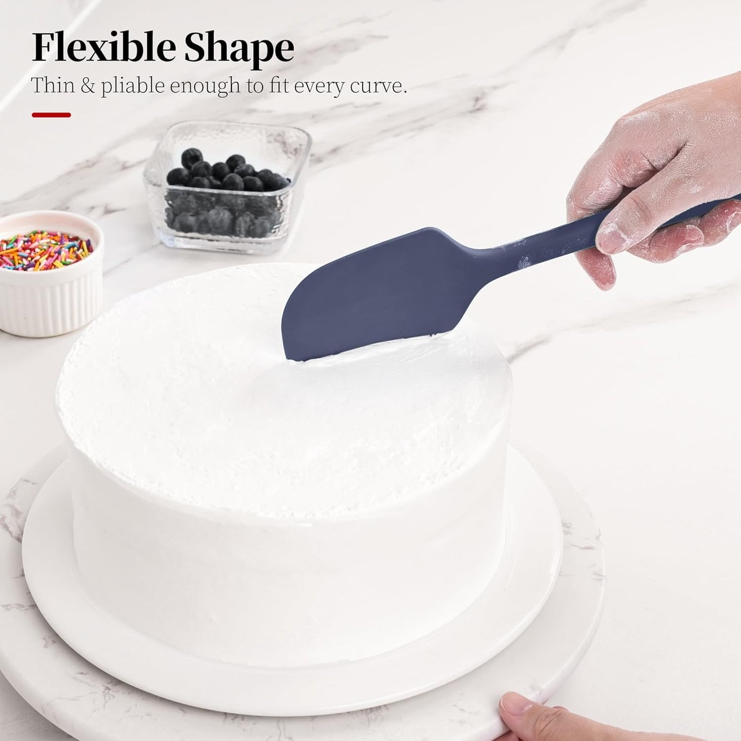 600ºF Heat Resistant Spatulas, High Heat Food Safe Semless Kitchen Silicone Scraper Set for Cooking Baking Mixing Scraping Stirring Nonstick Cookware Pan Bowl (2Pcs,Aqua Sky)