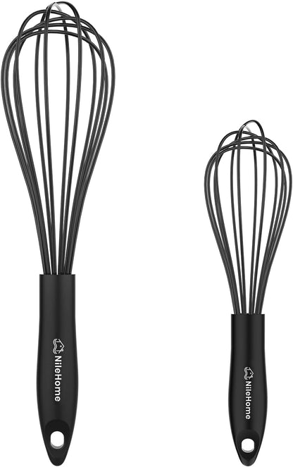 Silicone Whisk Set 8" 10" Kitchen Whisk Black
