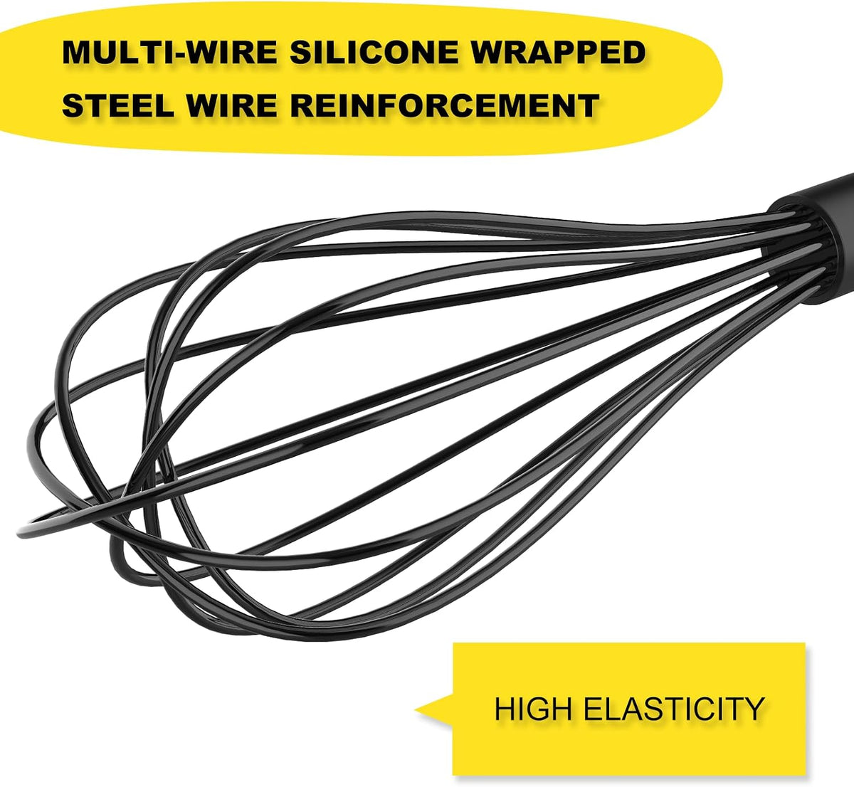 Silicone Whisk Set 8" 10" Kitchen Whisk Black