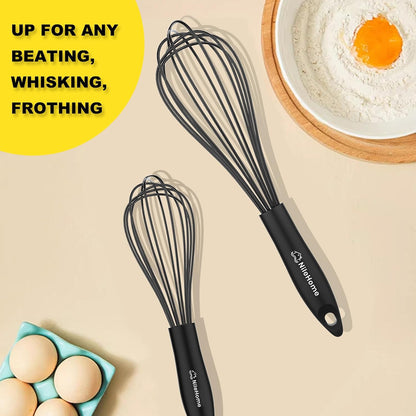 Silicone Whisk Set 8" 10" Kitchen Whisk Black
