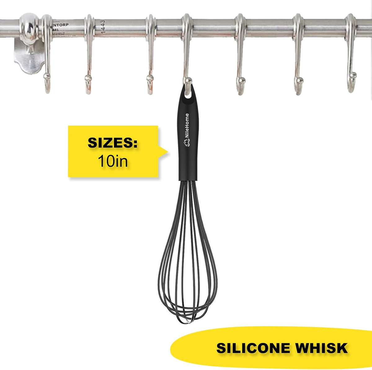 Silicone Whisk Set 8" 10" Kitchen Whisk Black