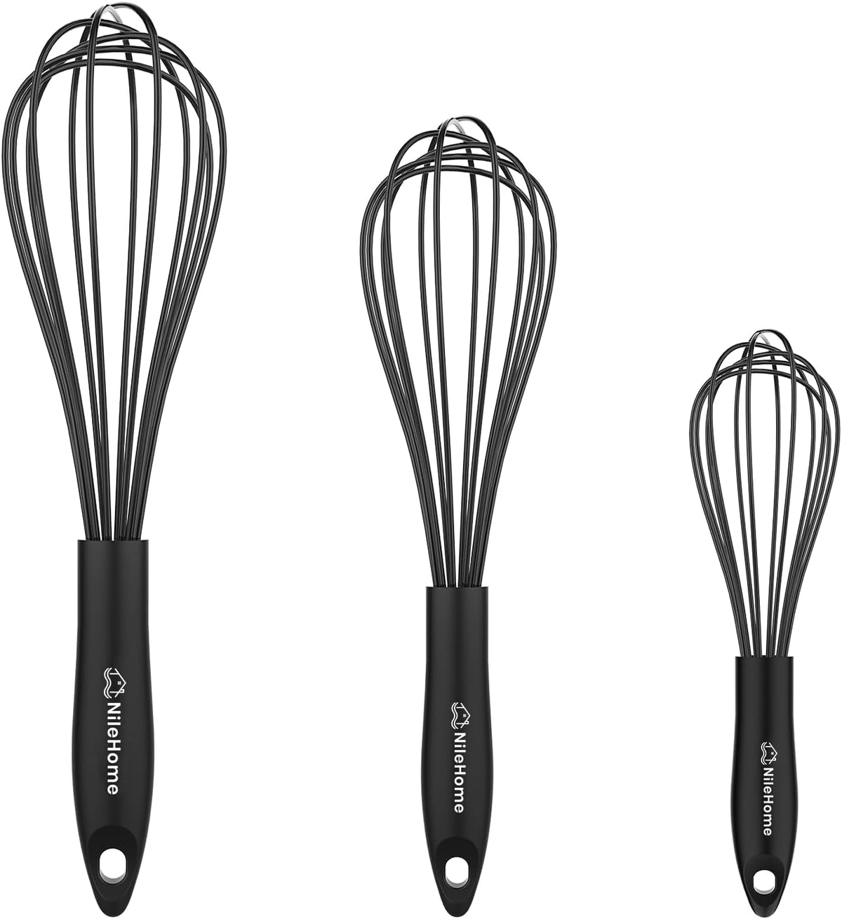 Silicone Whisk Set 8" 10" Kitchen Whisk Black