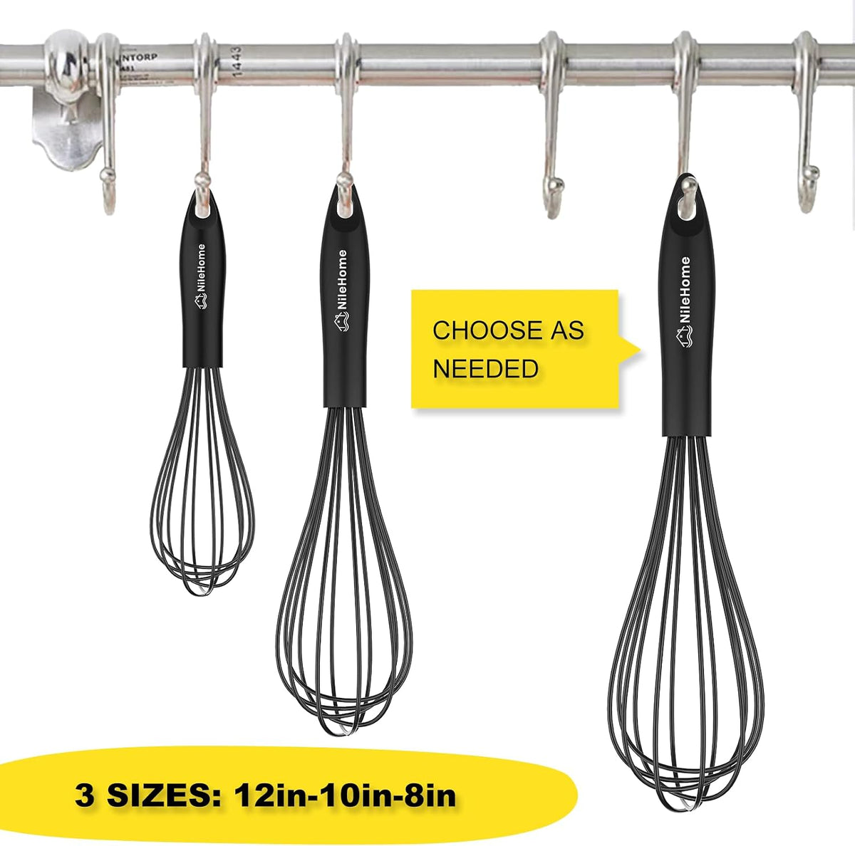 Silicone Whisk Set 8" 10" Kitchen Whisk Black
