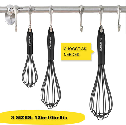 Silicone Whisk Set 8" 10" Kitchen Whisk Black