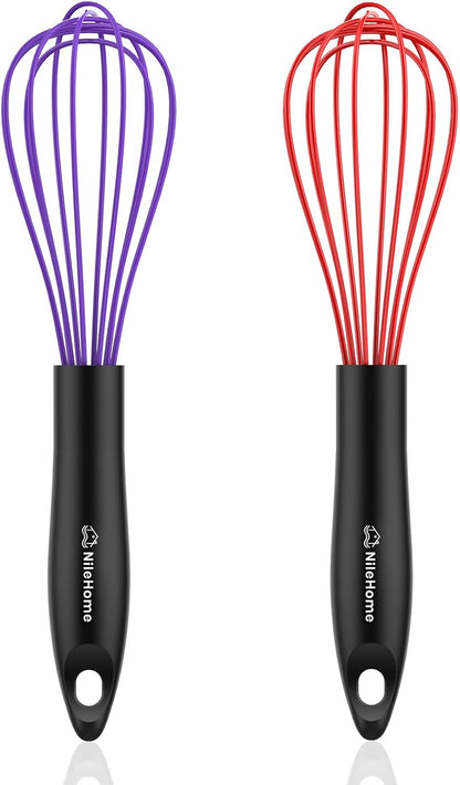 Silicone Whisk Set 8" 10" Kitchen Whisk Black