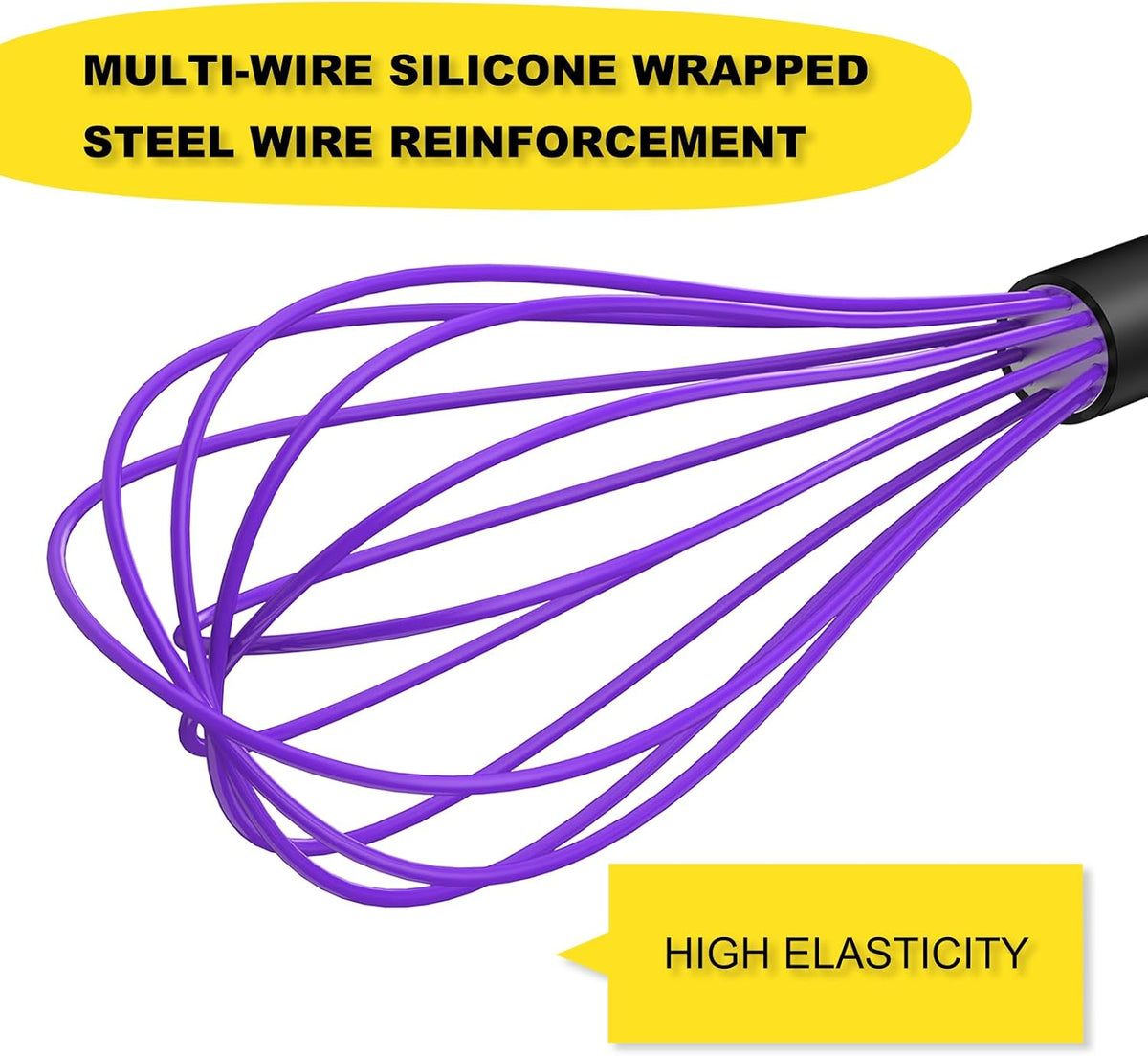 Silicone Whisk Set 8" 10" Kitchen Whisk Black