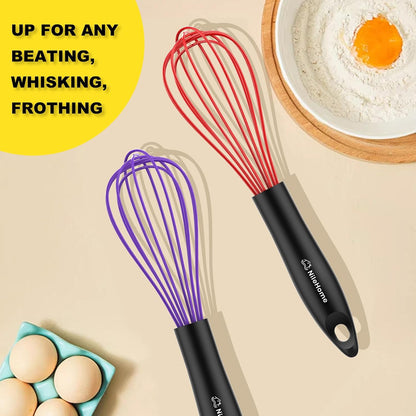 Silicone Whisk Set 8" 10" Kitchen Whisk Black