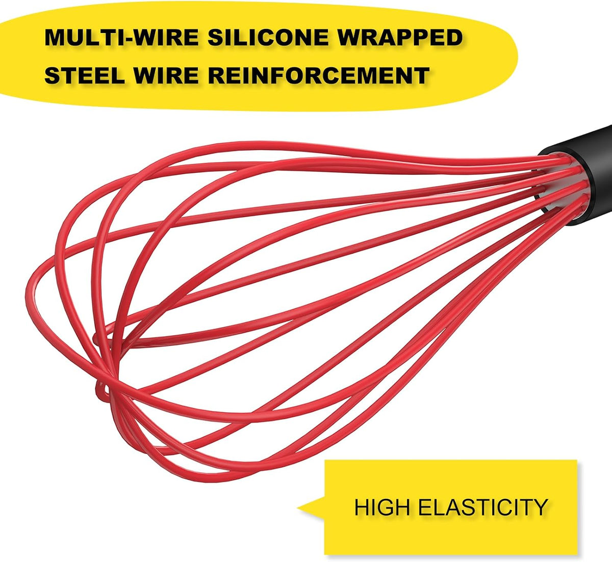 Silicone Whisk Set 8" 10" Kitchen Whisk Black
