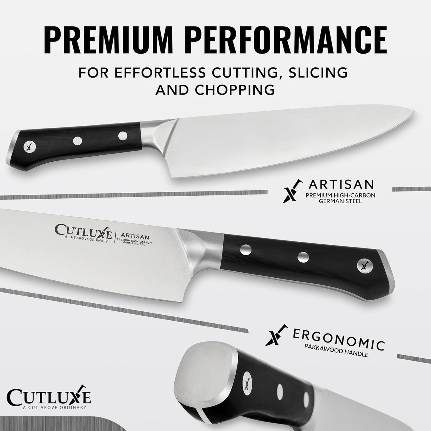 Kitchen Knives, 5 Pcs Chef's Knife Set – Razor Sharp German Steel, Full Tang, Ergonomic Handles – Artisan Series