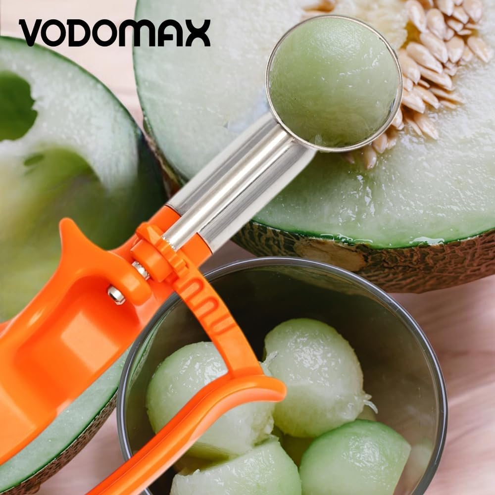 Size 100 ORANGE (0.32 oz.) VODOMAX Commercial Food Disher, Cookie Scoop, Stainless 18-10, Non-Spring Design, Portion Control disher, Ice Cream Scoop, Melon Baller, Meat Ball Scoop, Non Zeroll
