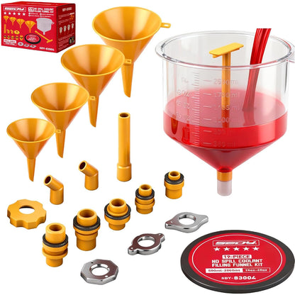 18-Piece Engine Oil Funnel Kit, 1.59QT/1.5L Automotive Oil Funnel Set with 12 Adapters, Elbow Fitting, Arrow Screen and Magnetic Storage Hooks Tray, Compatible with GM, Ford, BMW, Audi, Land Rover Etc