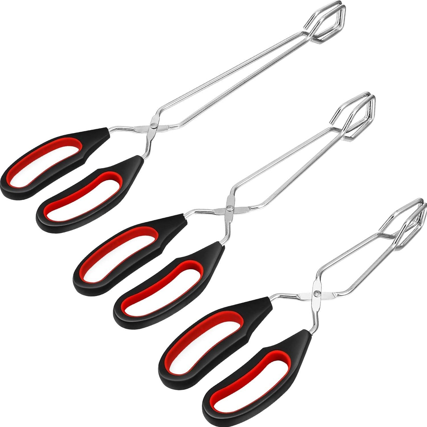 Scissor Tongs 3 Pack, Kitchen Food Tongs 9/11/12 Inch for Cooking Grilling | Flipping, Baking, Bread Serving, BBQ Use, Stainless Steel, Set of 3 Sizes, Easy Grip Handle