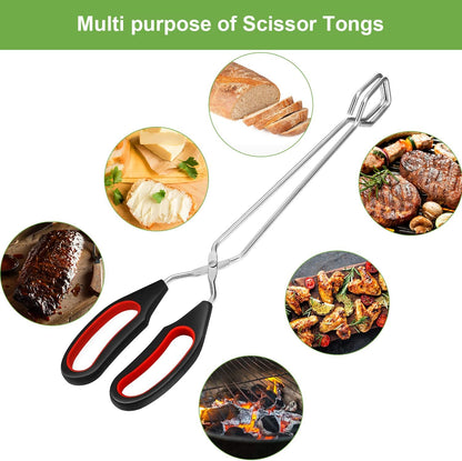 Scissor Tongs 3 Pack, Kitchen Food Tongs 9/11/12 Inch for Cooking Grilling | Flipping, Baking, Bread Serving, BBQ Use, Stainless Steel, Set of 3 Sizes, Easy Grip Handle
