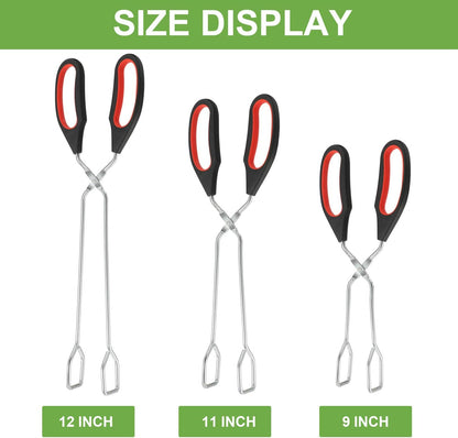 Scissor Tongs 3 Pack, Kitchen Food Tongs 9/11/12 Inch for Cooking Grilling | Flipping, Baking, Bread Serving, BBQ Use, Stainless Steel, Set of 3 Sizes, Easy Grip Handle