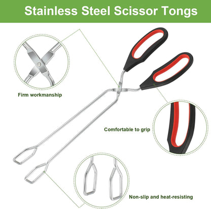 Scissor Tongs 3 Pack, Kitchen Food Tongs 9/11/12 Inch for Cooking Grilling | Flipping, Baking, Bread Serving, BBQ Use, Stainless Steel, Set of 3 Sizes, Easy Grip Handle
