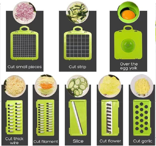 12-in-1 Vegetable Chopper, Multifunctional Onion Dicer & Veggie Slicer with 8 Blades, Food Cutter with Container for Kitchen, Kitchen Gadgets for Potato, Tomato, Garlic