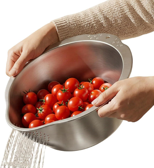 Rice Washer Strainer Bowl- 4-in-1 Washing Bowl for Quinoa,Stainless Steel Rinser With Side Drainers Small Colander for Cleaning Fruits, Vegetables, and Beans - Versatile Kitchen Tool