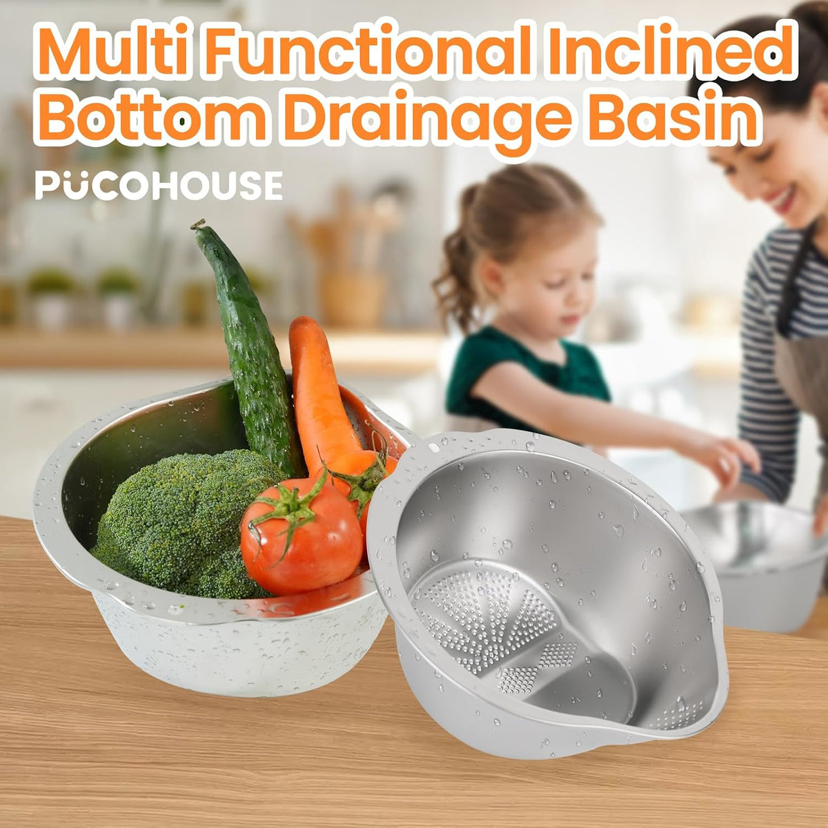 Rice Washer Strainer Bowl- 4-in-1 Washing Bowl for Quinoa,Stainless Steel Rinser With Side Drainers Small Colander for Cleaning Fruits, Vegetables, and Beans - Versatile Kitchen Tool