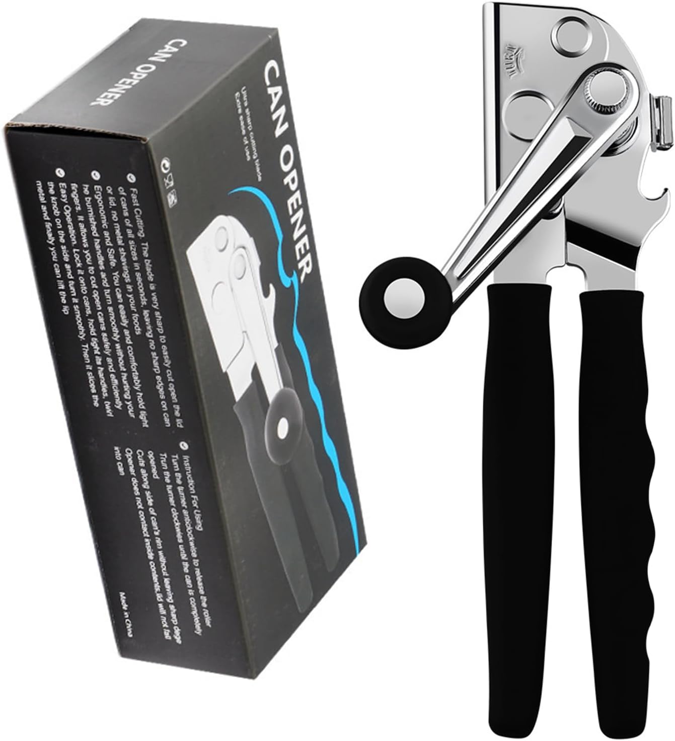 Commercial Can Opener, Heavy Duty Can Opener Manual with Magnet | Ergonomic Can Opener with 360 rotating Knob, Smooth Edge Side Cut, Effortless Handheld Tool for Seniors, Large Cans, Kitchens